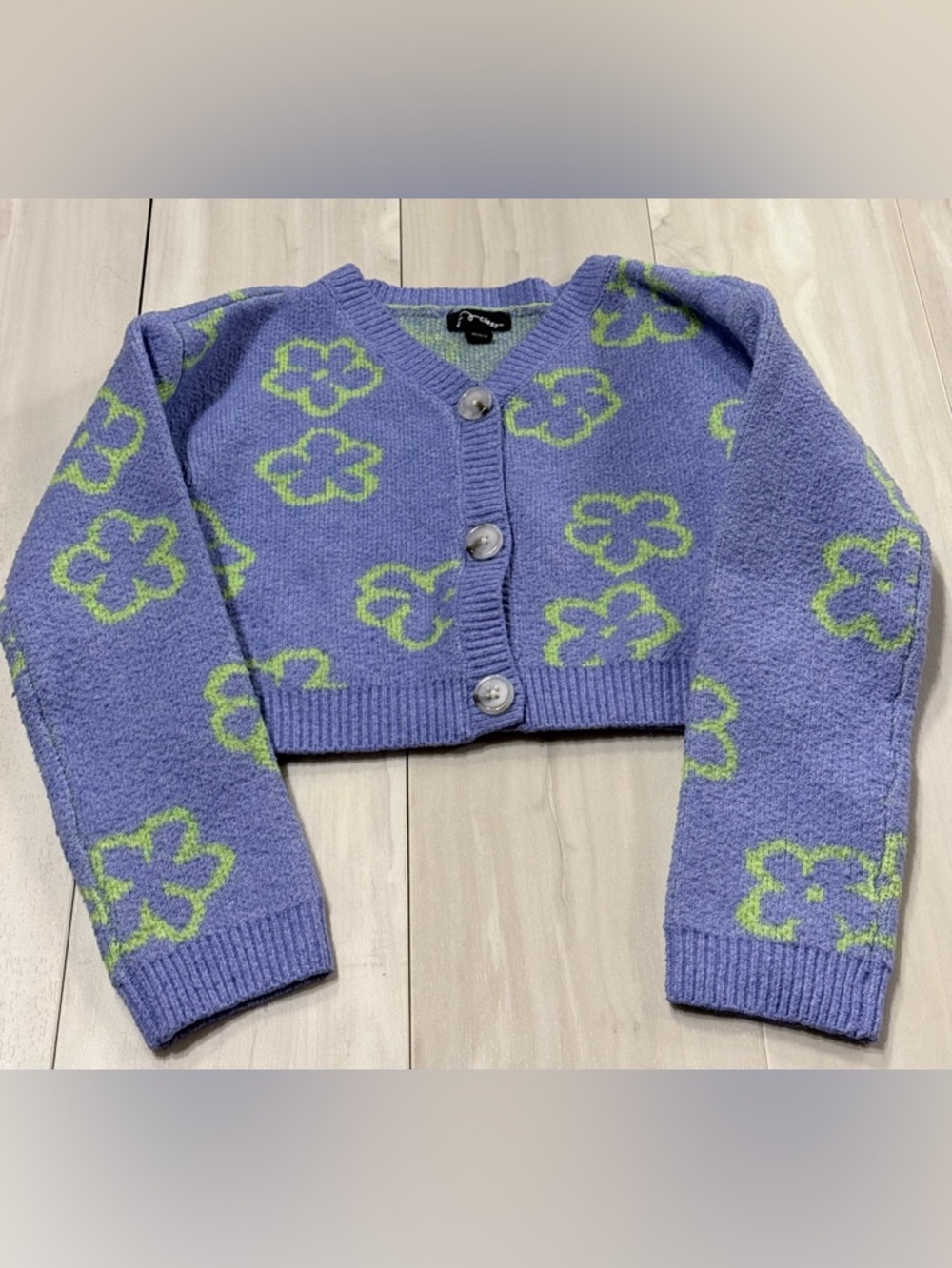 art class Lavender Cropped Cardigan with Lime Floral Motif